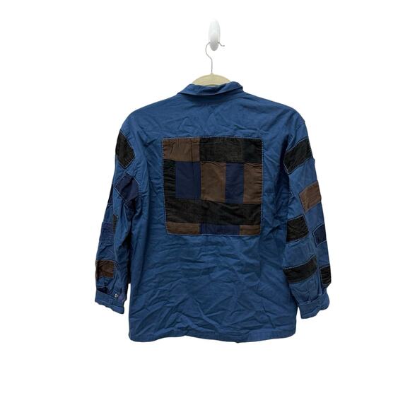 Urban Outfitters Mens Button Up Shirt Blue Patchwork Long Sleeve Size Medium - Picture 7 of 9